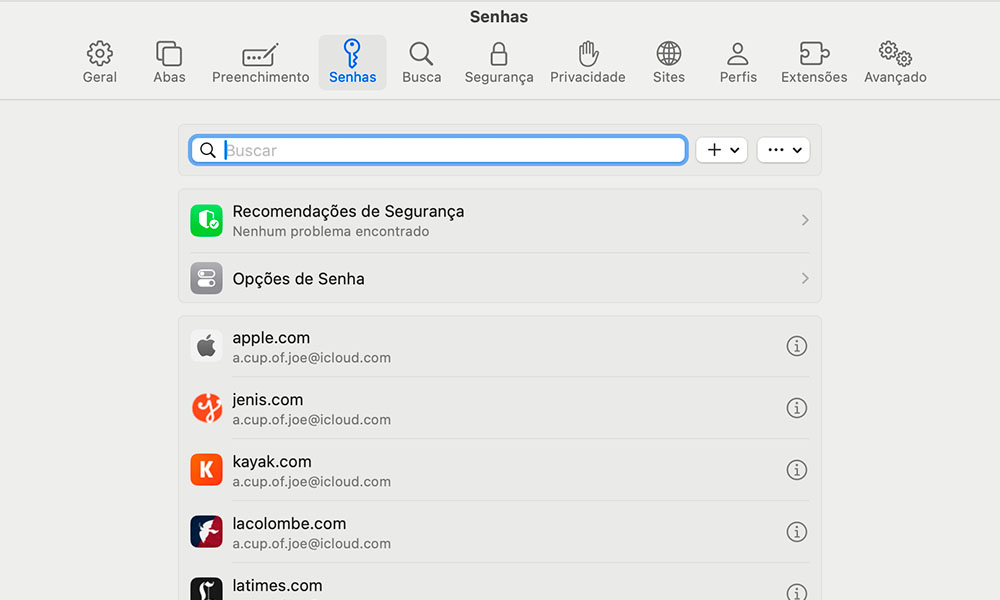 Senhas salvas no Mac