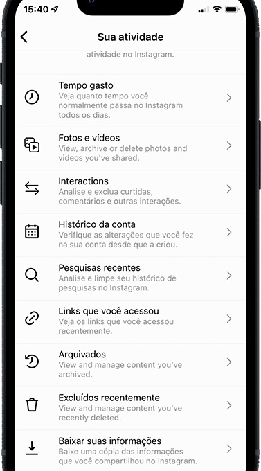 Baixar dados do Instagram no iPhone