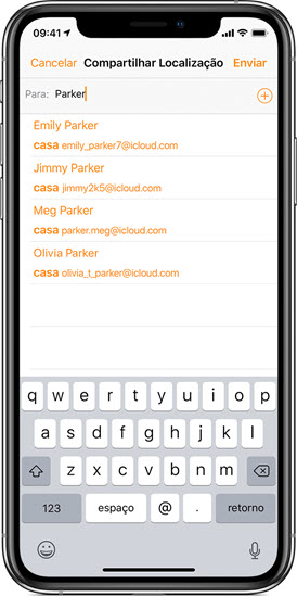 Tela de adicionar contato do app Buscar Amigos da Apple para rastrear celular pelo número