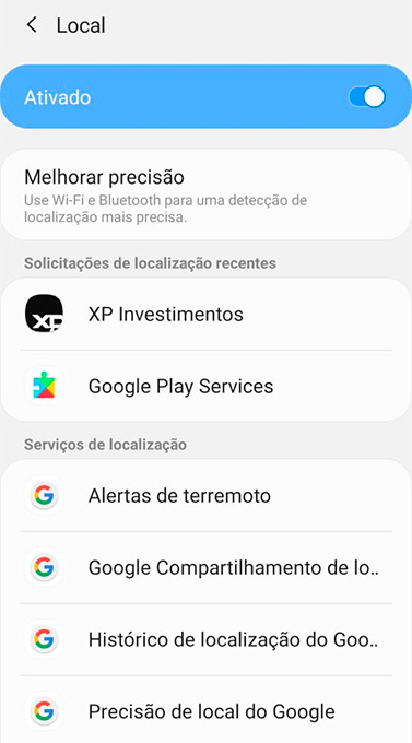 Como ativar ou desativar a Precisão da Localização?