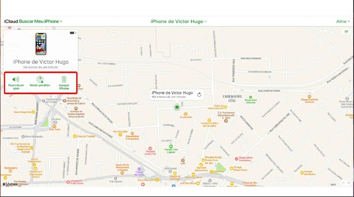 Mapa de rastreamento do iPhone pelo número do Buscar meu iPhone