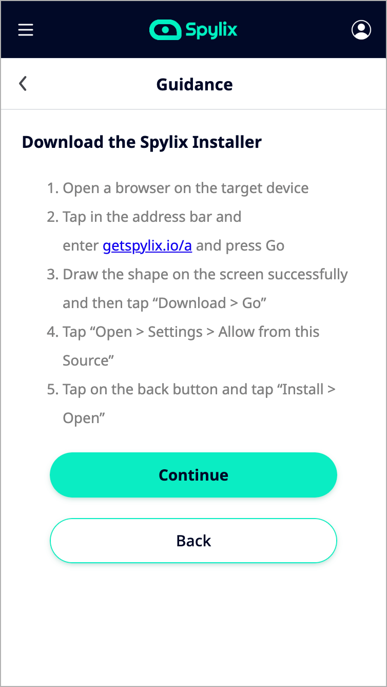Install the Spylix app on Android