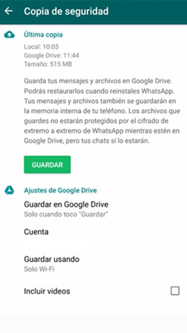 Copia de seguridad de los chats de WhatsApp