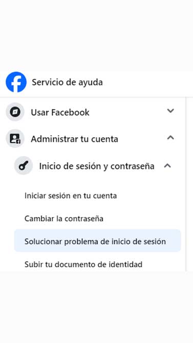 Función de recuperar cuenta de Facebook