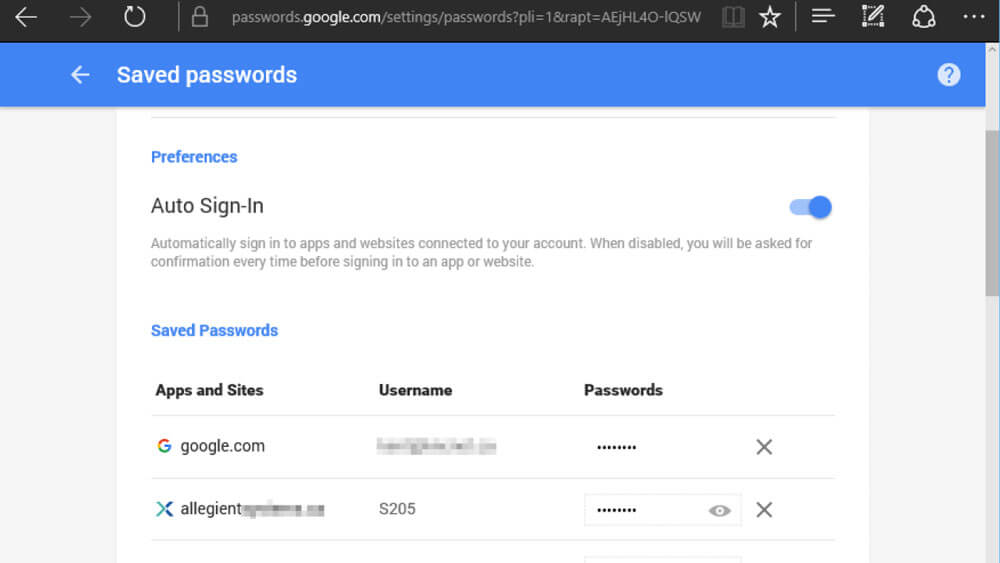 Google Chrome passwords