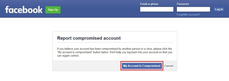 Report Compromised Account to Facebook