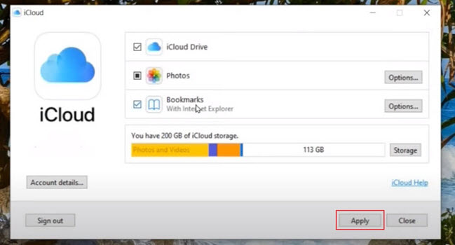 Apply iCloud settings on Window