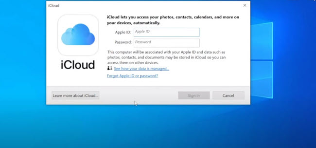 Sign into your iCloud on WIndows