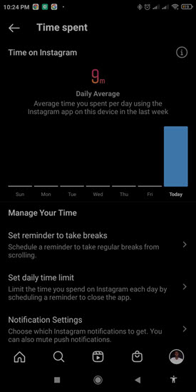 See the Time Spent at the top and the Graph Below with Instagram