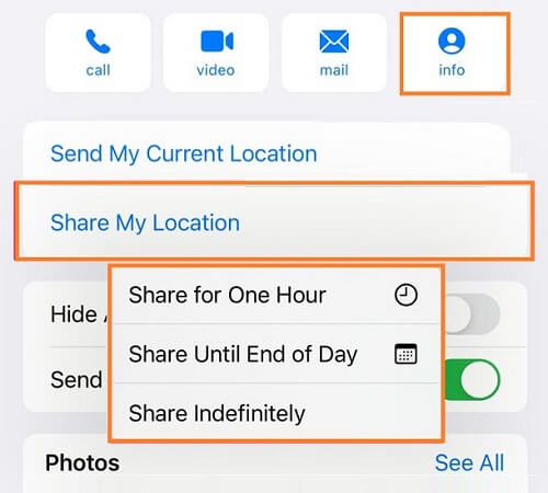 Select Share My Location and Press the Share Indefinitely Option