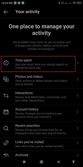 Tap on Time Spent to See the Time You Spend on Instagram