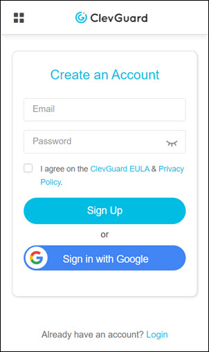 Registrar una cuenta en clevGuard