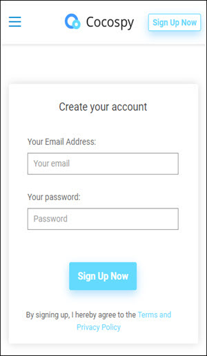 Sign up on cocoSpy