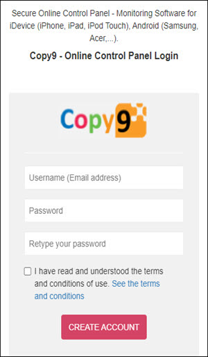 Register an Account on copy9