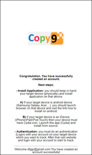 Set up copy9 App