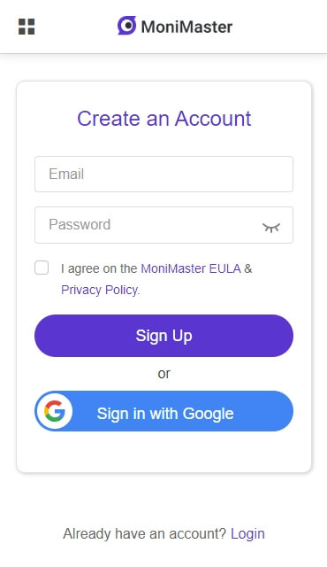 Signup an account on Monimaster website