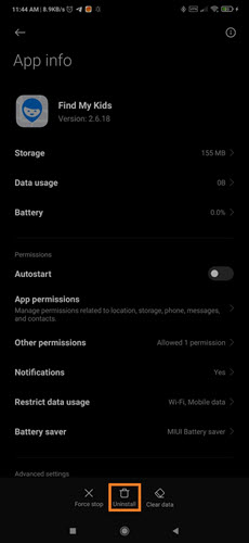 Remove Find My Kids on Android