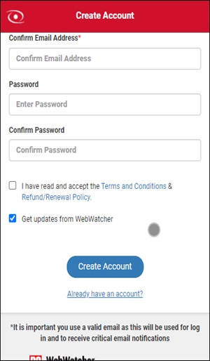 Crie uma conta no Webwatcher 1