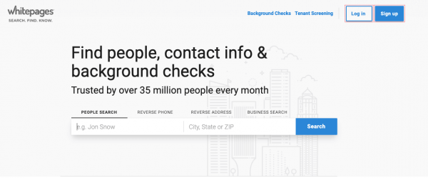 WhitePages Homepage for Looking up The Location of A Phone Number