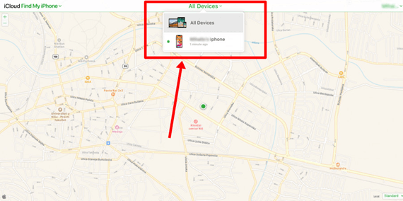 Select Your Target Device in iCloud Find My iPhone to Spy on