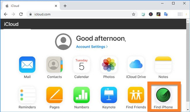 Find the iPhone via iCloud