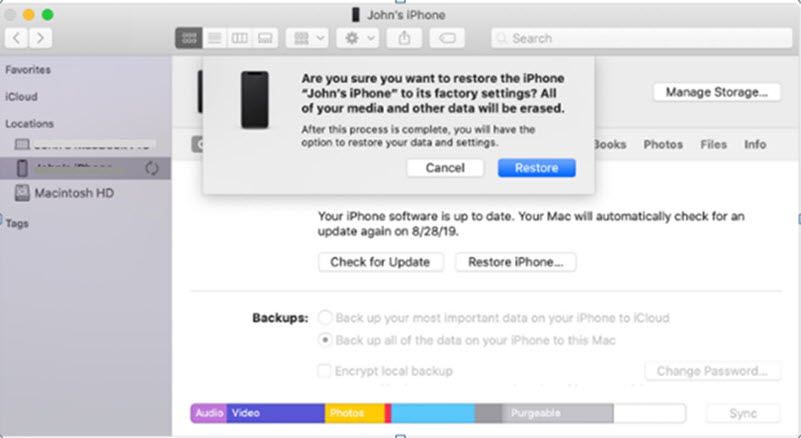 Select the right backup to Clone an iPhone with iTunes