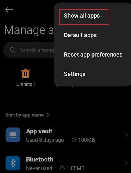 Show all the apps on Android