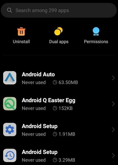 Show the hidden apps on Android
