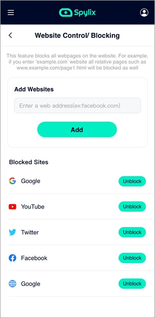 Spylix Android Website Block