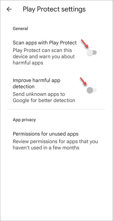 Device disable google play protect 3