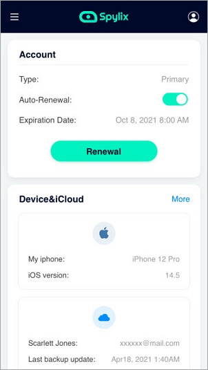 Spylix iOS Dashboard Call Tracker