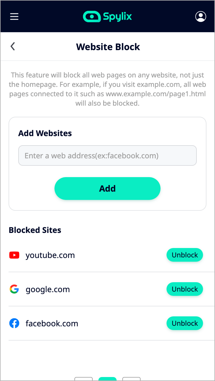 Start Blocking sites with spylix