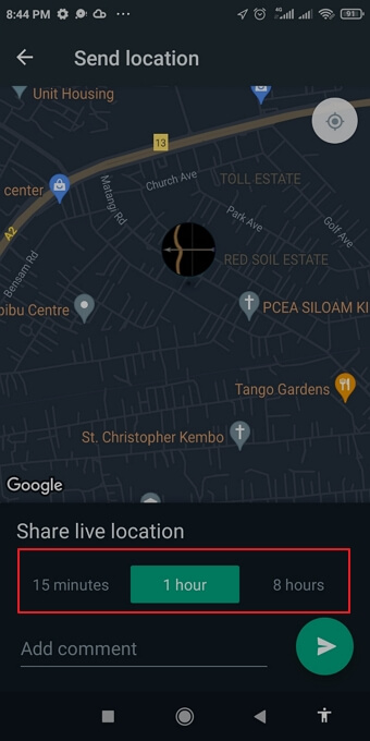 Choose the duration to share the location