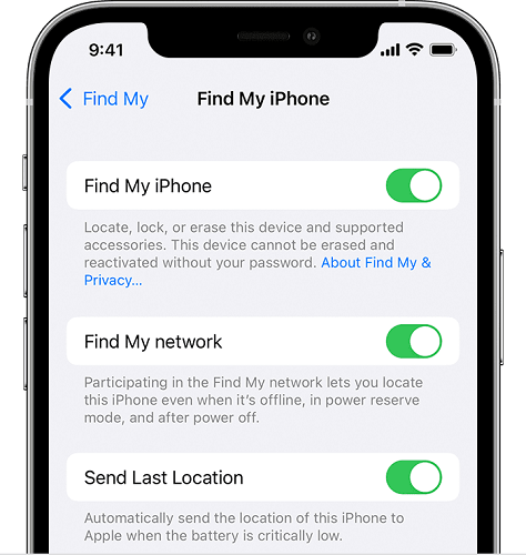Enable Find My Function at the Setting Menu to Track IMEI Number