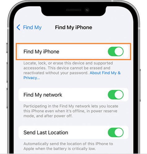 Enable the Find My Function on the target IOS Device to Track a Cell Phone Location