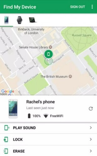 Google Find My Device Displays Location Details