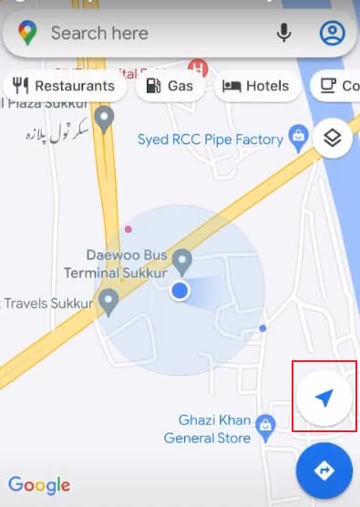 Access the location via the blue arrow icon