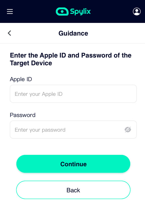 Enter iCloud Credentials with Spylix to See Snapchat History