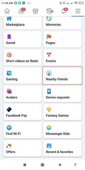 Select Nearby Friends on the menu to Track Someone's Location