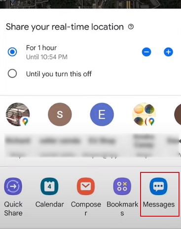 Select recipient and share location message