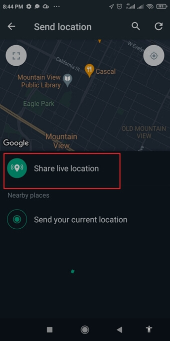 Choose the share live location option