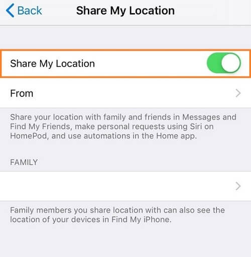 Disable Share My Location Services