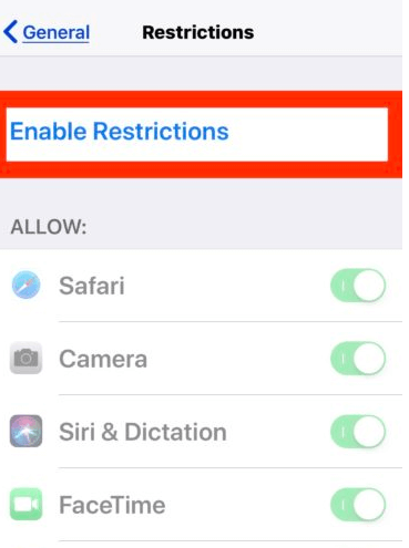 Tap on Enable Restrictions to Block Private Browsing