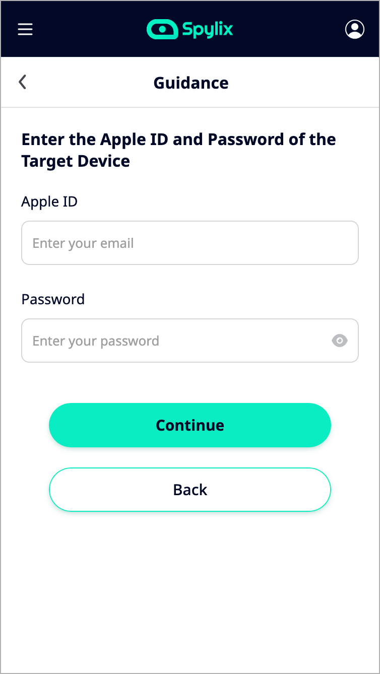 SpylixのアカウントをiPhoneで設定