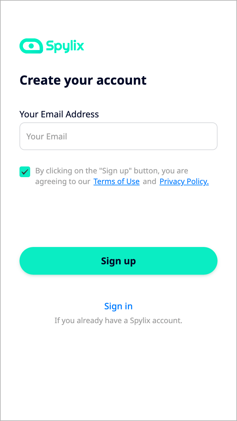 Ücretsiz Spylix Android hesabı oluşturmak için e-posta adresinizi girin