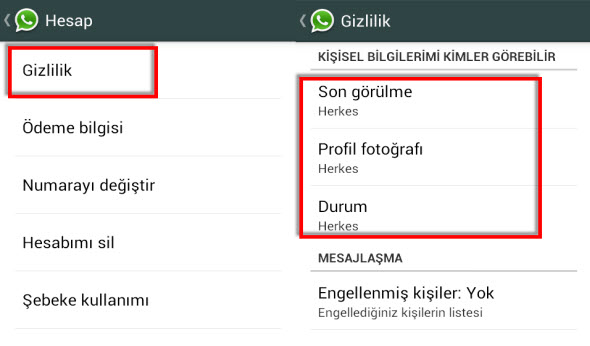 WhatsApp son görülme ayarlar